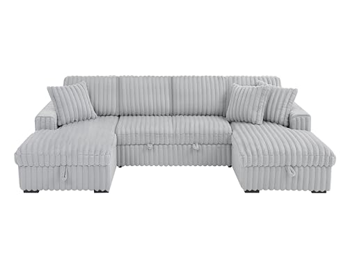 Grey Oversized U Shaped Sleeper Sofa with Double Storage Chaise J139