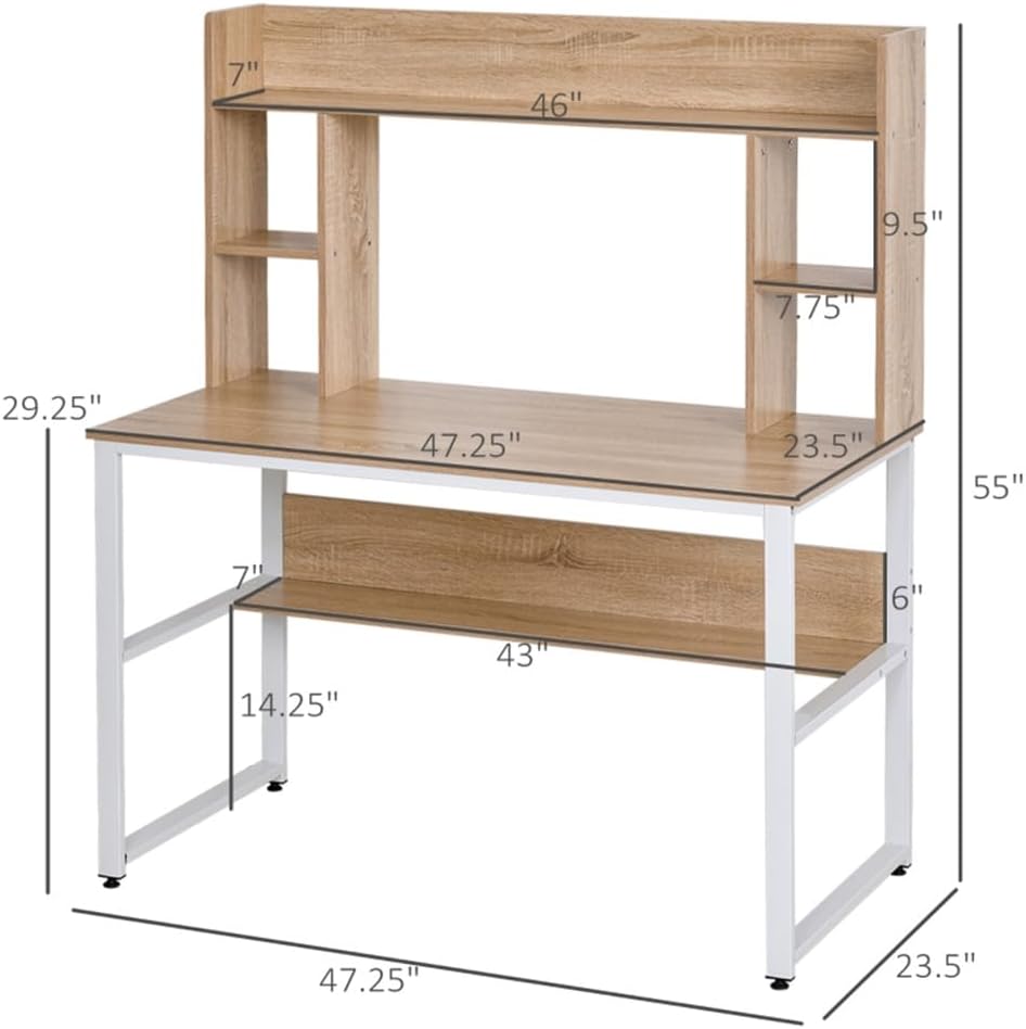 47.25" L x 23.5" W x 55" H Computer Desk with Hutch and Bookshelf O9388