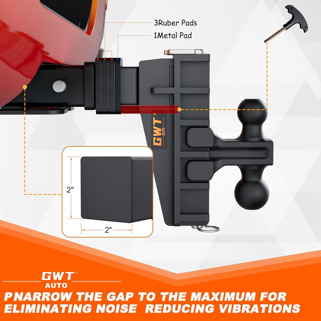 2" & 2-5/16" Dual-Ball Adjustable Trailer Hitch, 6 Inch Drop/Rise, 25,000 LBS GTW, Black K24205
