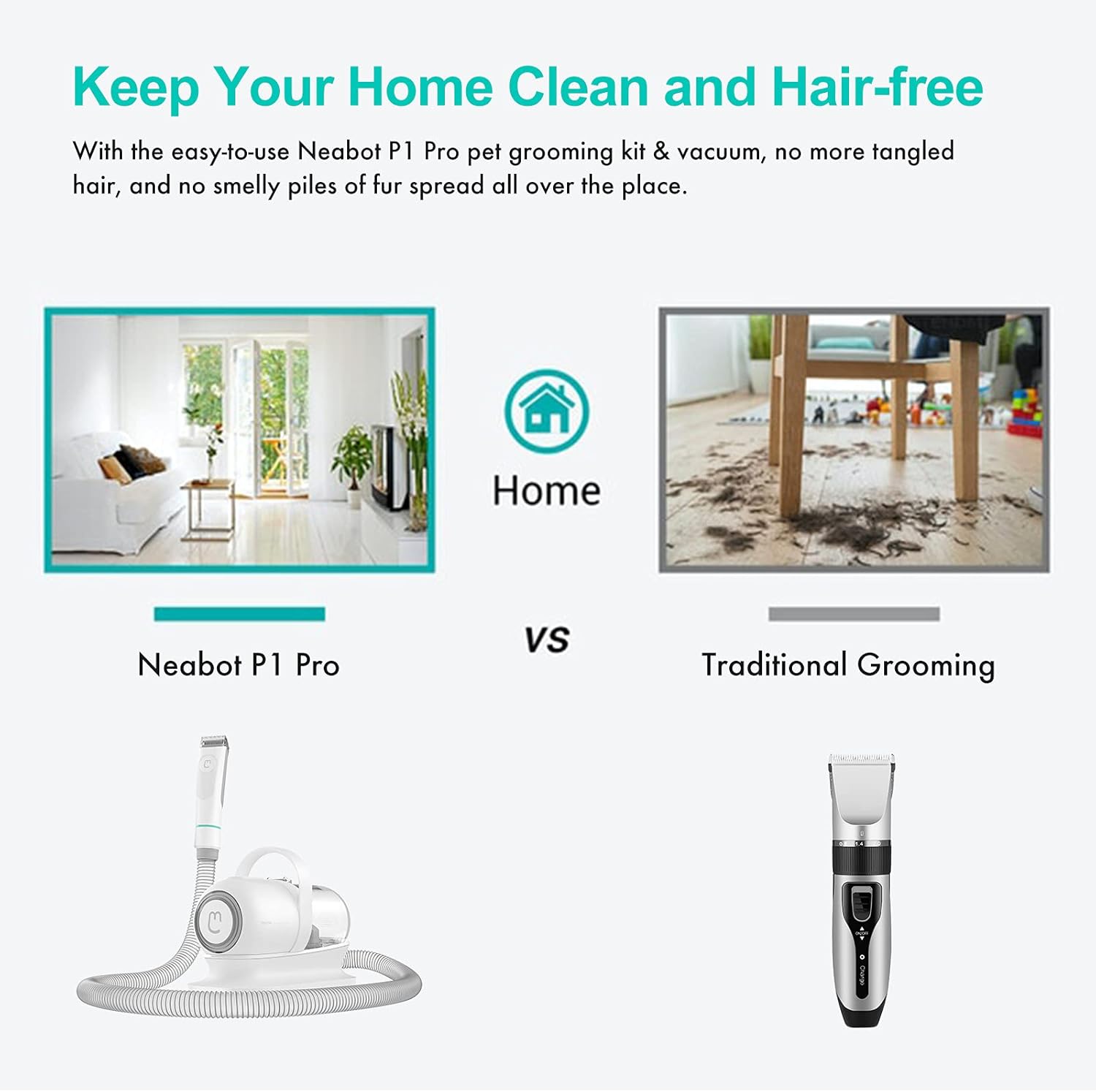 Pet Grooming Kit & Vacuum Suction 99% Pet Hair, Professional Grooming Clippers with 5 Grooming Tools S859