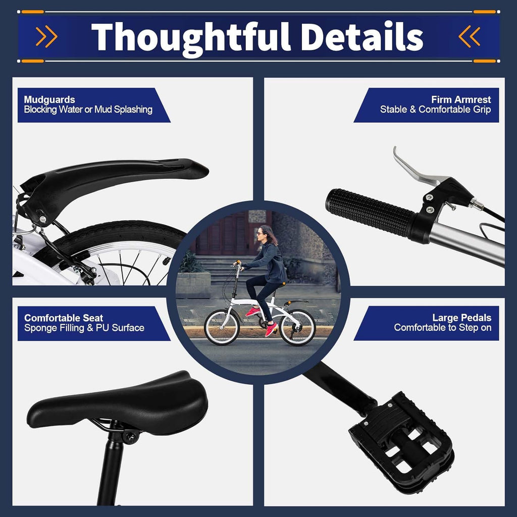 20" Folding Kids Bike 6 Speed High-Carbon Steel MTB Bicycle with Fenders, Height Adjustable Max Weight 90KG Dual Disc Brake Non-Slip E424524