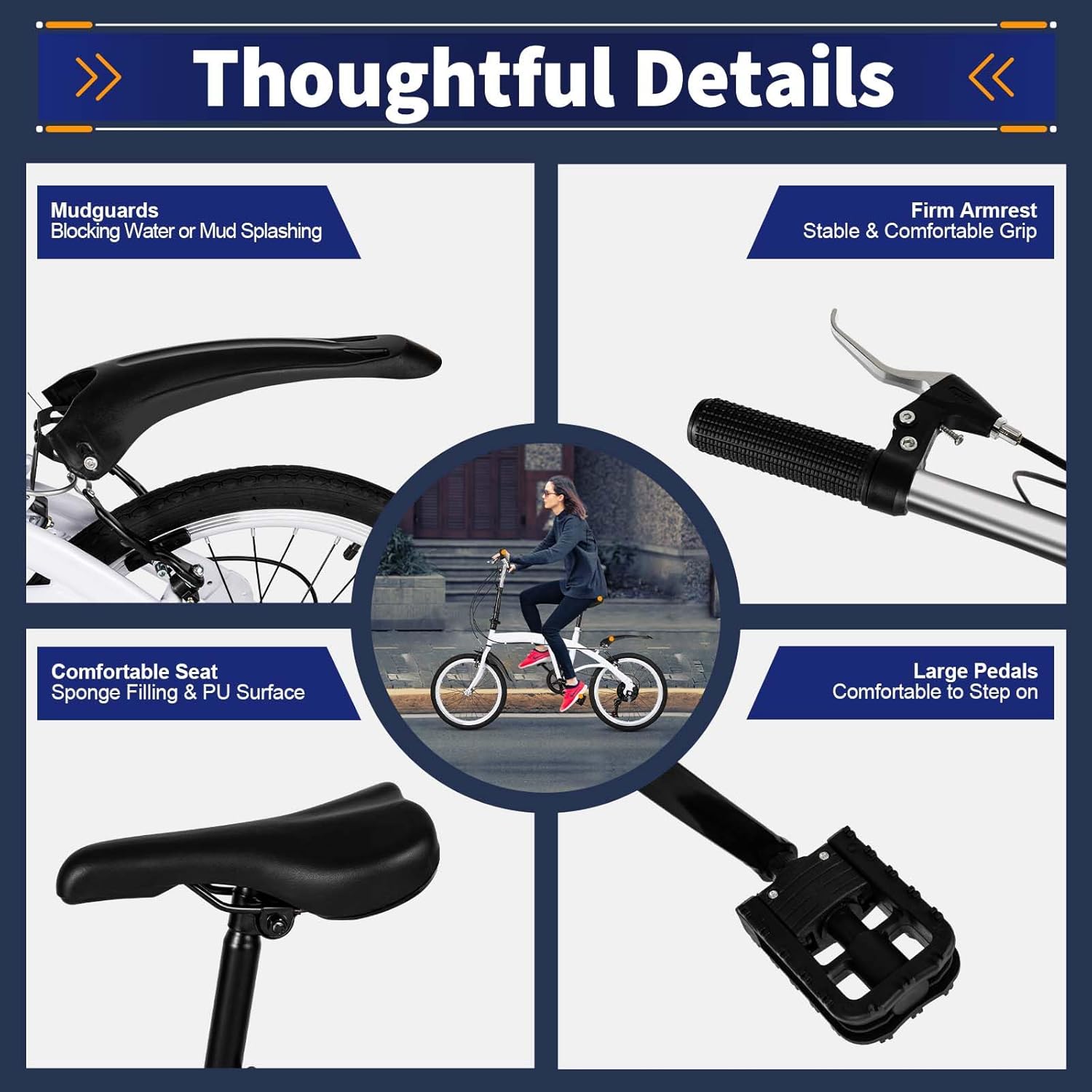 20" Folding Kids Bike 6 Speed High-Carbon Steel MTB Bicycle with Fenders, Height Adjustable Max Weight 90KG Dual Disc Brake Non-Slip E424524