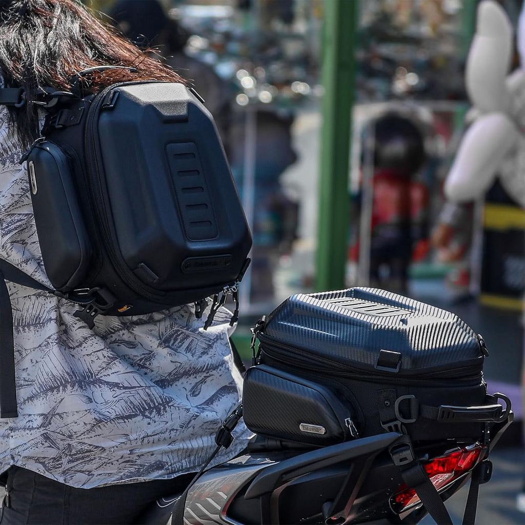 Black 12L-18L Expandable Motorcycle Tail Bag with Rain Cover Q3206