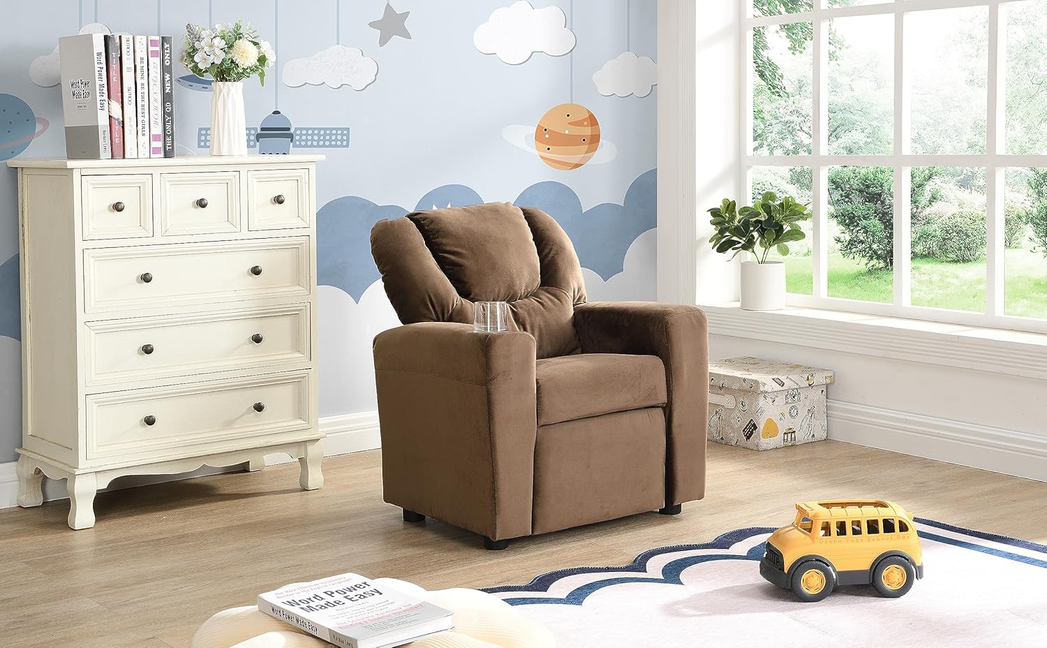 Kids Velvet Recliner Chair with Cup Holder R8425