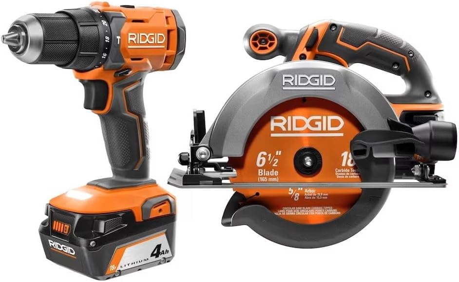 18V Hammer Drill and Circular Saw Kit with 2.0 and 4.0 Ah Batteries and Charger N46136