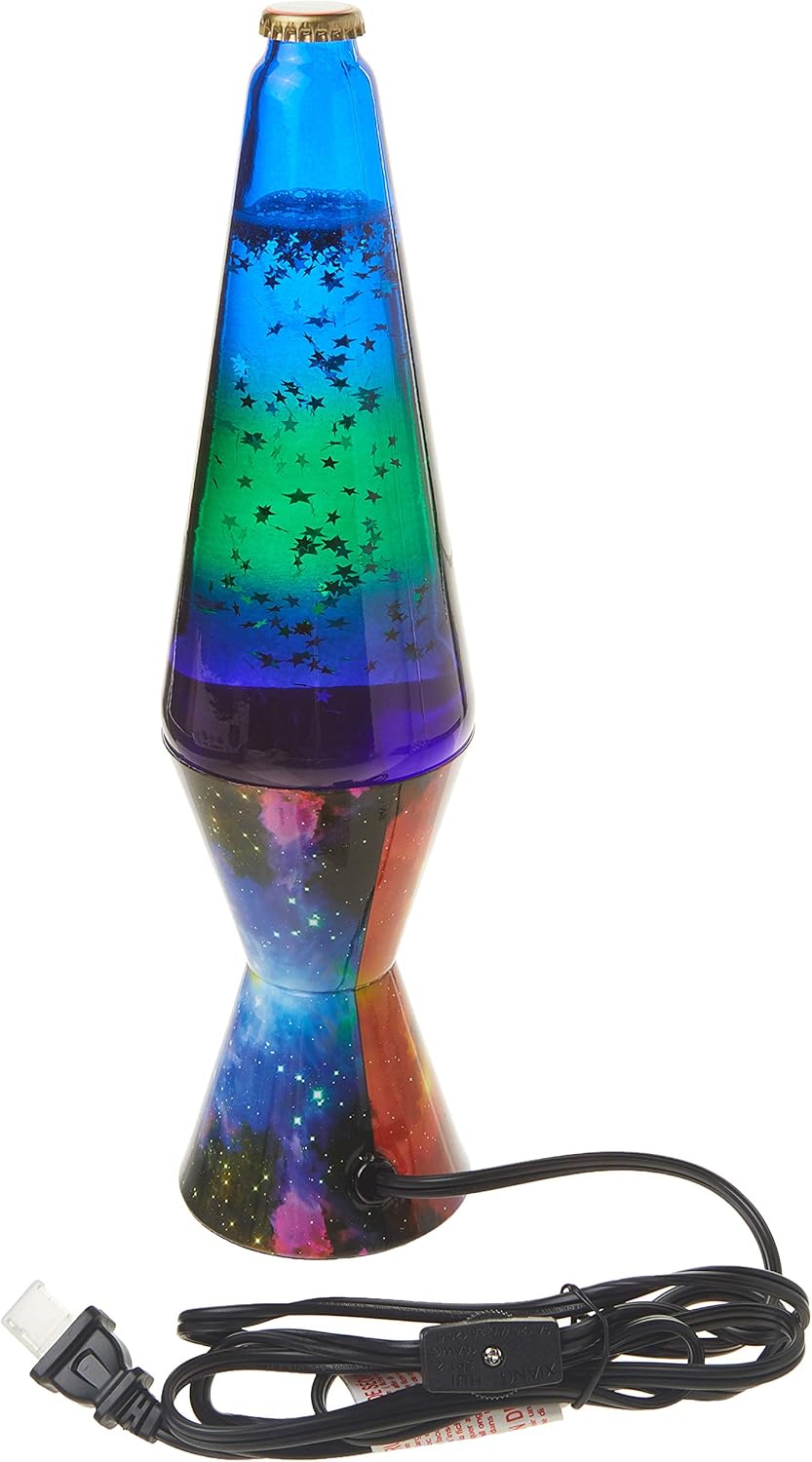 14.5-inch Silver Glitter Clear Liquid Tri-Colored Globe Decal Base Lava Lamp K286081