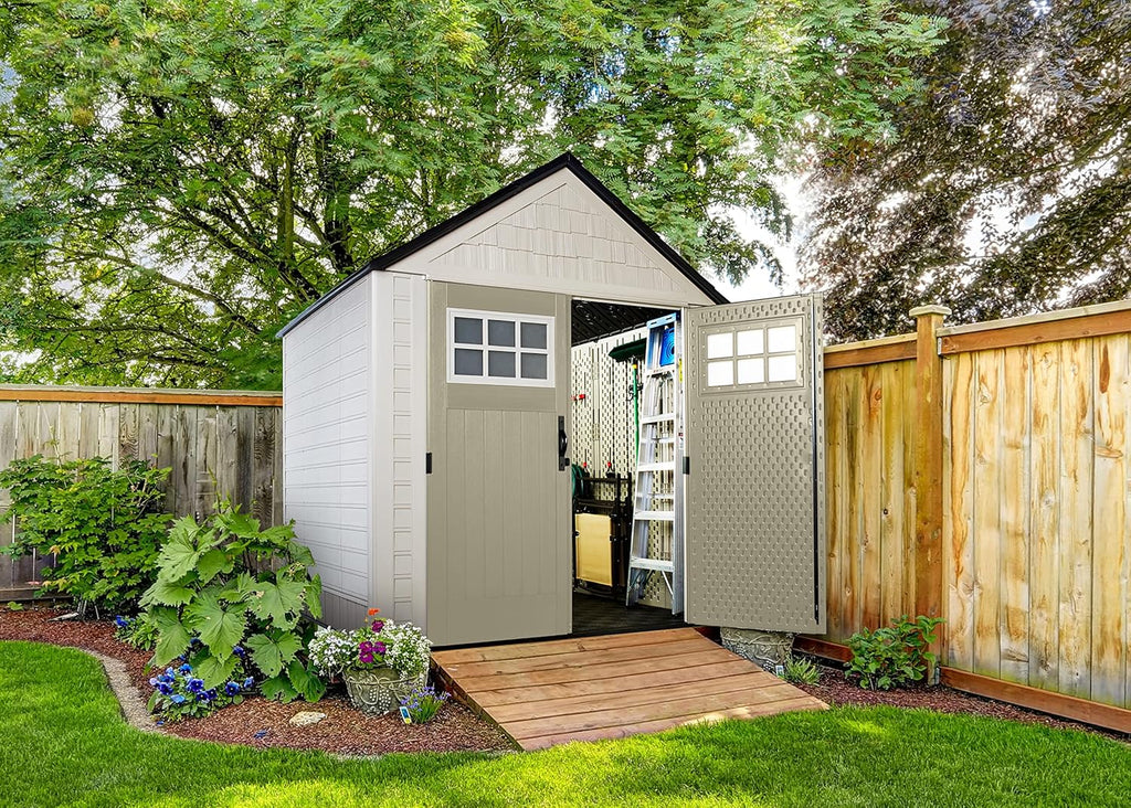 Beige/Brown 7 x 7 Ft Resin Outdoor Storage Shed W38723