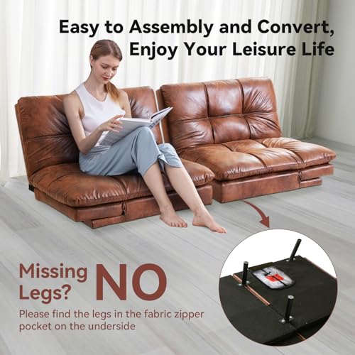 Faux Leather Memory Foam Convertible Sofa Bed, Brown B95149