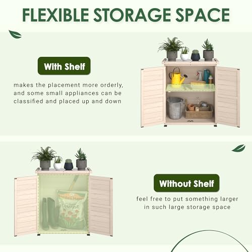 Beige Outdoor Storage Cabinet with Waterproof Metal Tabletop and Removable Shelves J677968