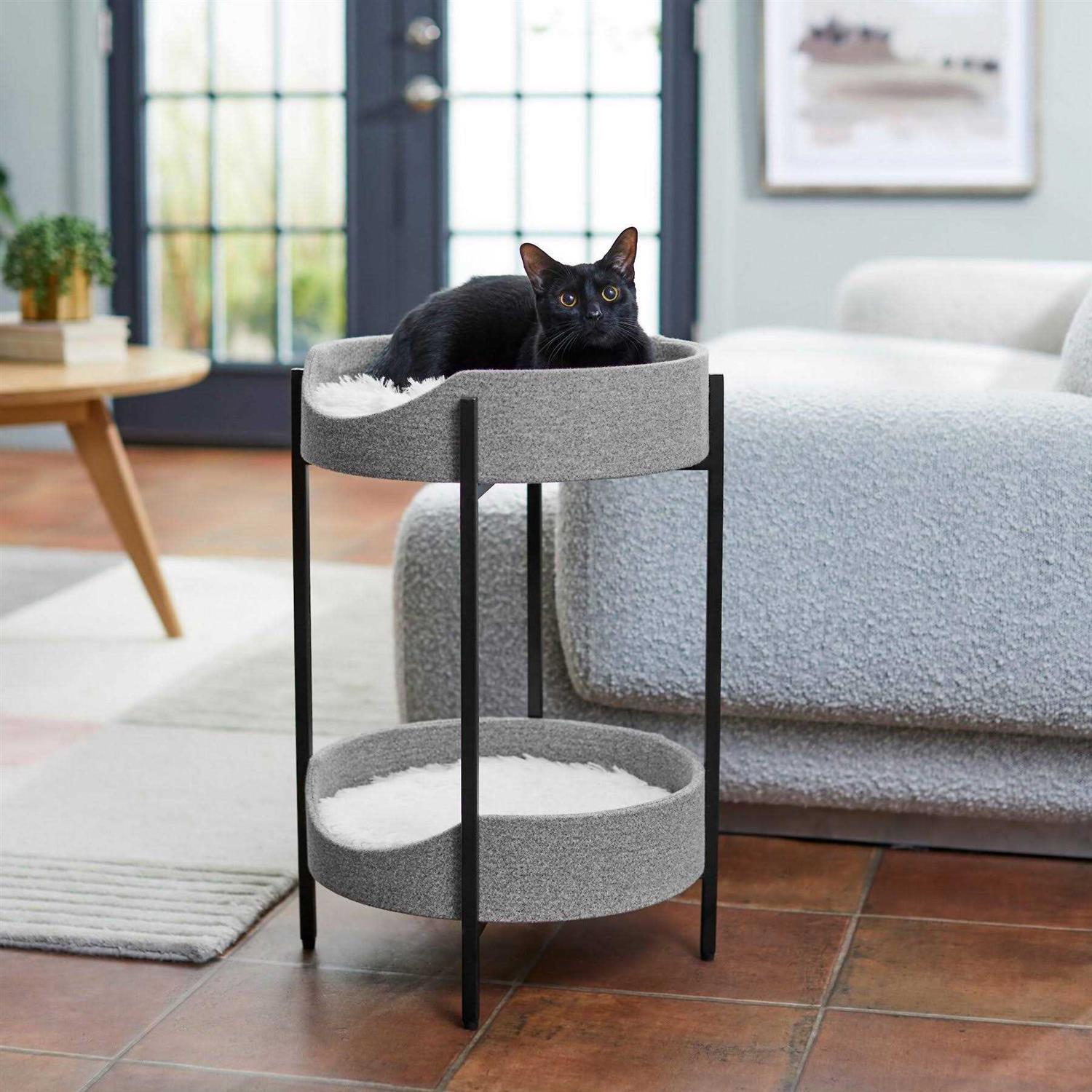 Elevated Wrought Iron Cat Bed with Faux Fur Cushion H755110