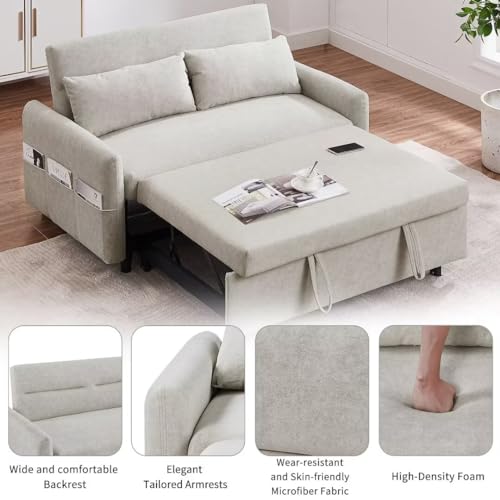 Pull Out Sleep Sofa Couch with Adjustable Backrest, USB Port, 2 Pillows Y891361