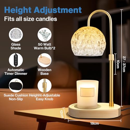 Adjustable Height Dimmable Candle Warmer Lamp with 2 Bulbs Timer A892357