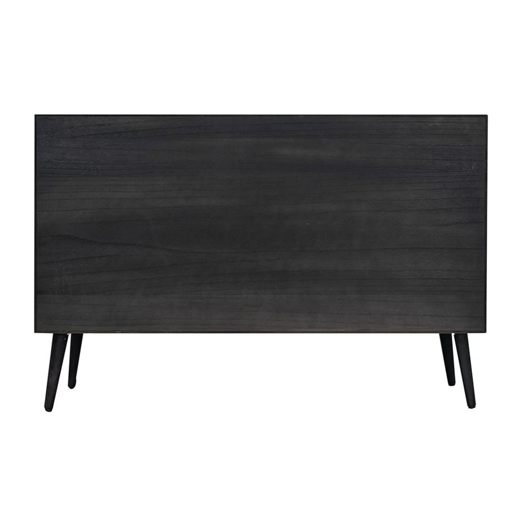 Black Pine Wood TV Media Entertainment Center with Rattan Doors D663008