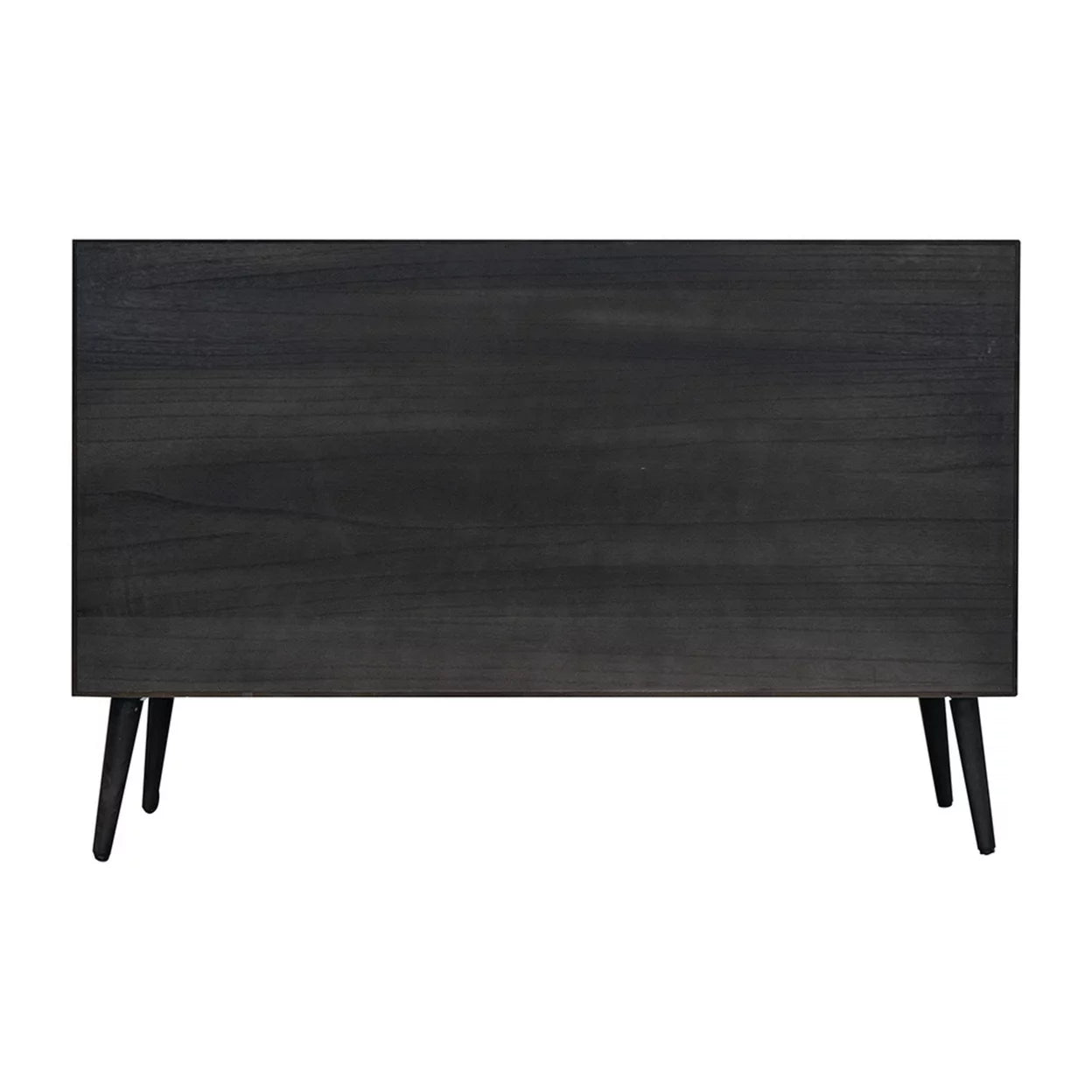 Black Pine Wood TV Media Entertainment Center with Rattan Doors D663008