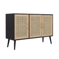 Black Pine Wood TV Media Entertainment Center with Rattan Doors D663008