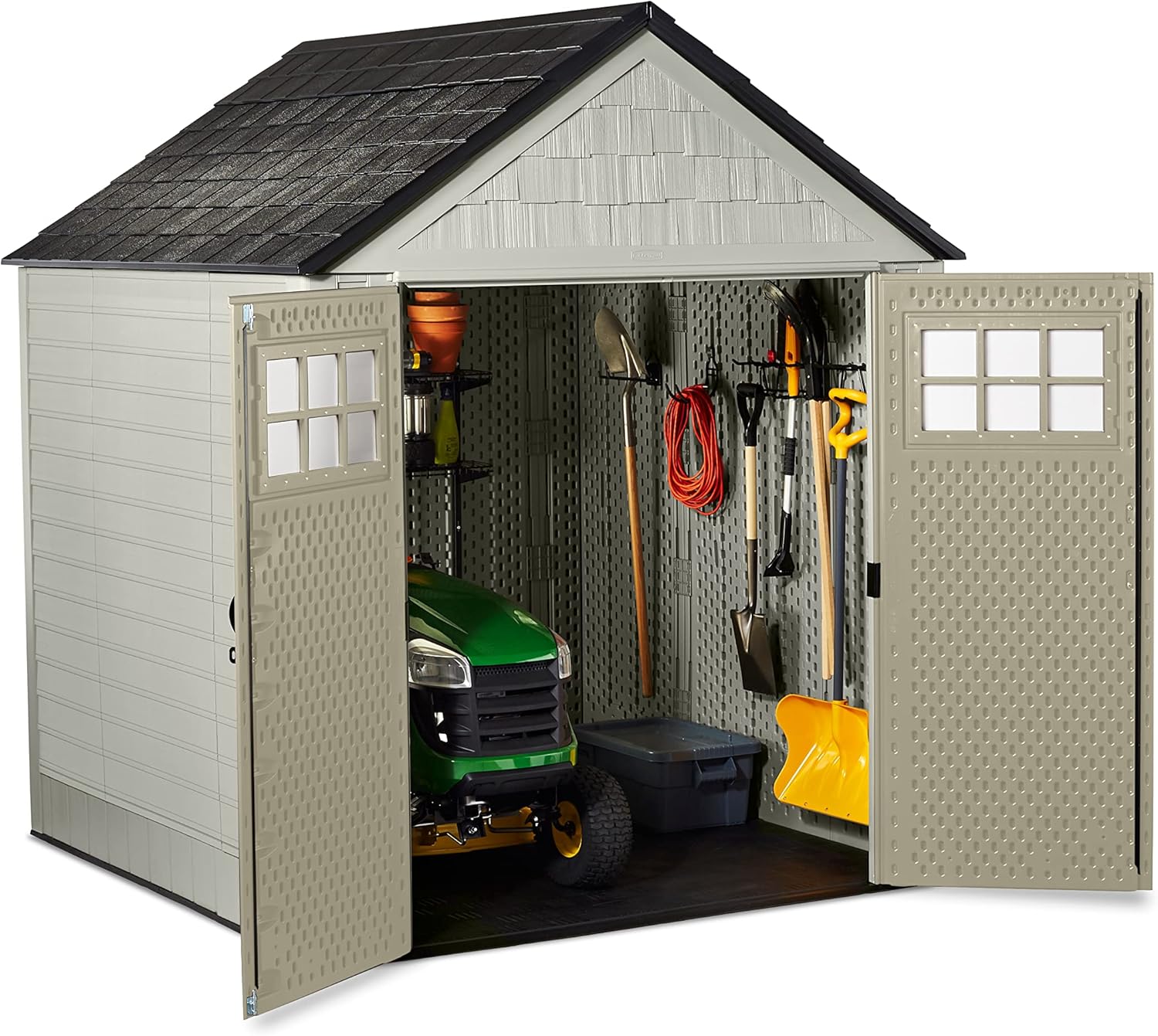 Beige/Brown 7 x 7 Ft Resin Outdoor Storage Shed W38723