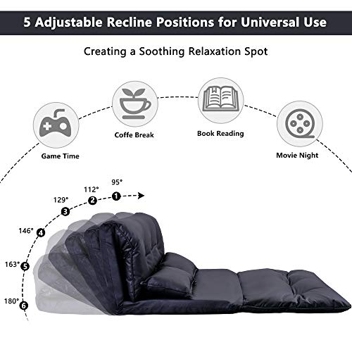 5-Position Folding Chaise Lounge with Adjustable Back & Steel Frame Black W809