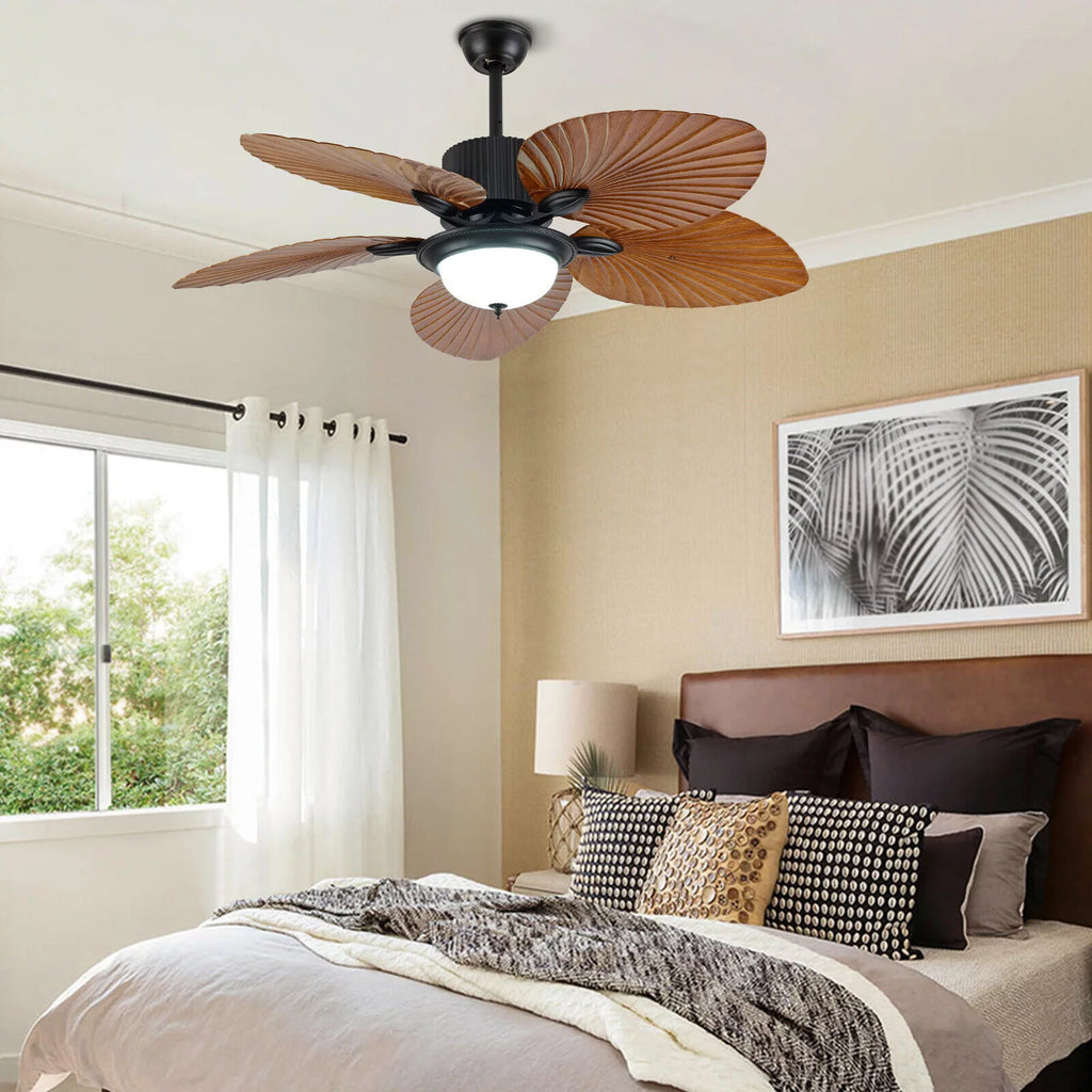 52inch Tropical Palm Ceiling Fan with Light and Remote 5 Acrylic Palm Leaf Blades W858762