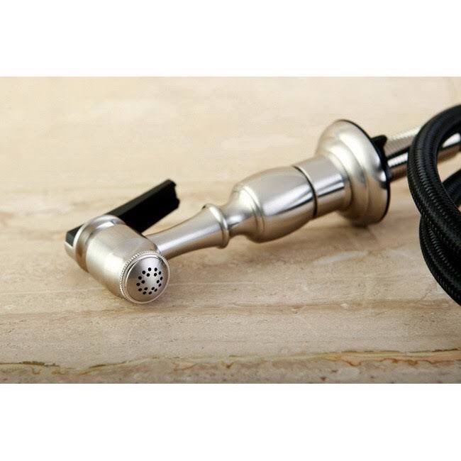 Satin Nickel Double Handle Kitchen Faucet with Brass Sprayer Z764706