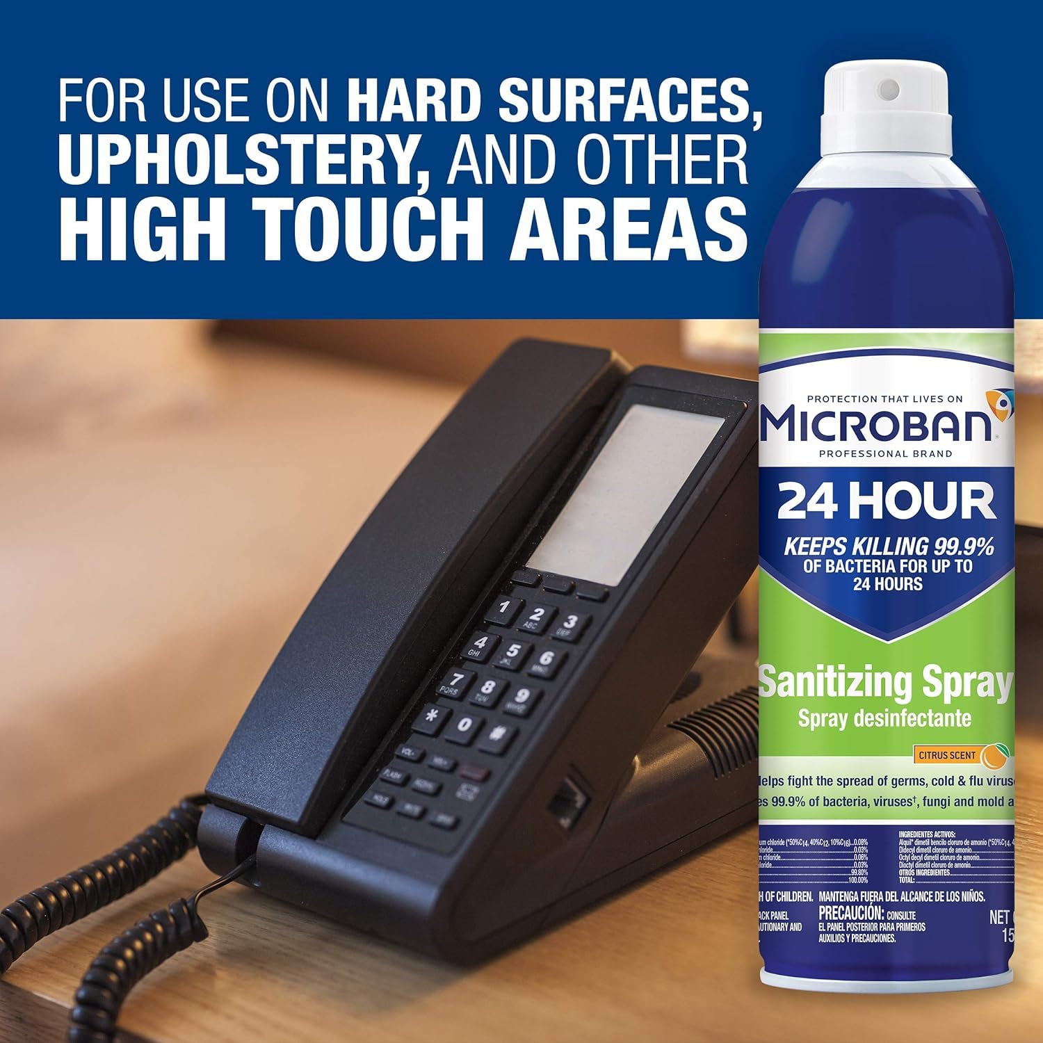 Microban 24 Aerosol Disinfectant Spray, Citrus Scent, Pack of 6, 15 fl oz. Each Q2463