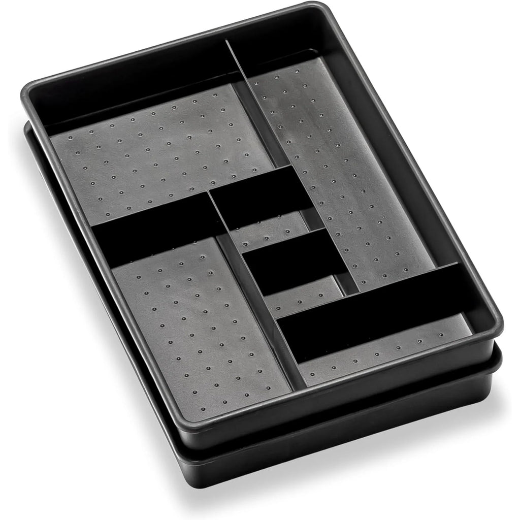 Set of 2 Plastic 6-Compartment Drawer Organizer Trays, Granite, 10.75 x 7.5 x 2.6 inches K330842