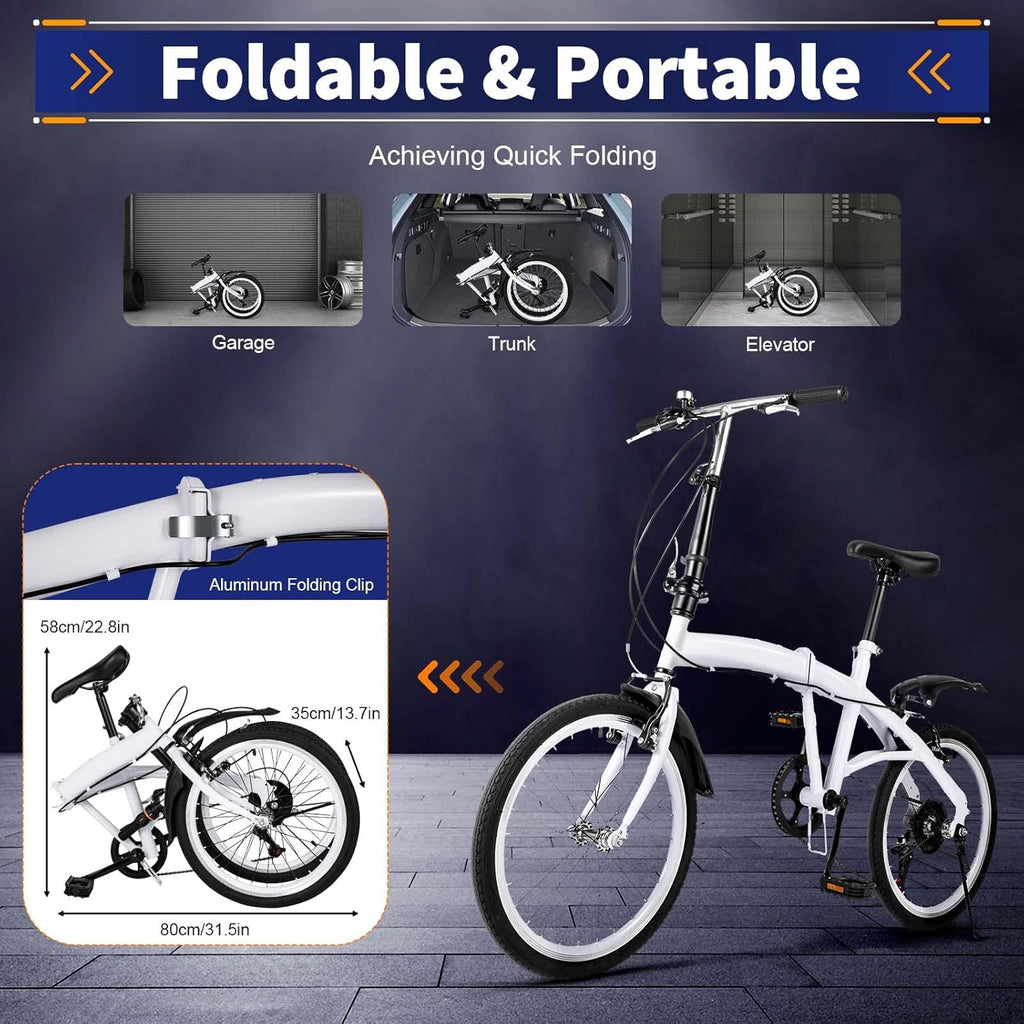 20" Folding Kids Bike 6 Speed High-Carbon Steel MTB Bicycle with Fenders, Height Adjustable Max Weight 90KG Dual Disc Brake Non-Slip E424524
