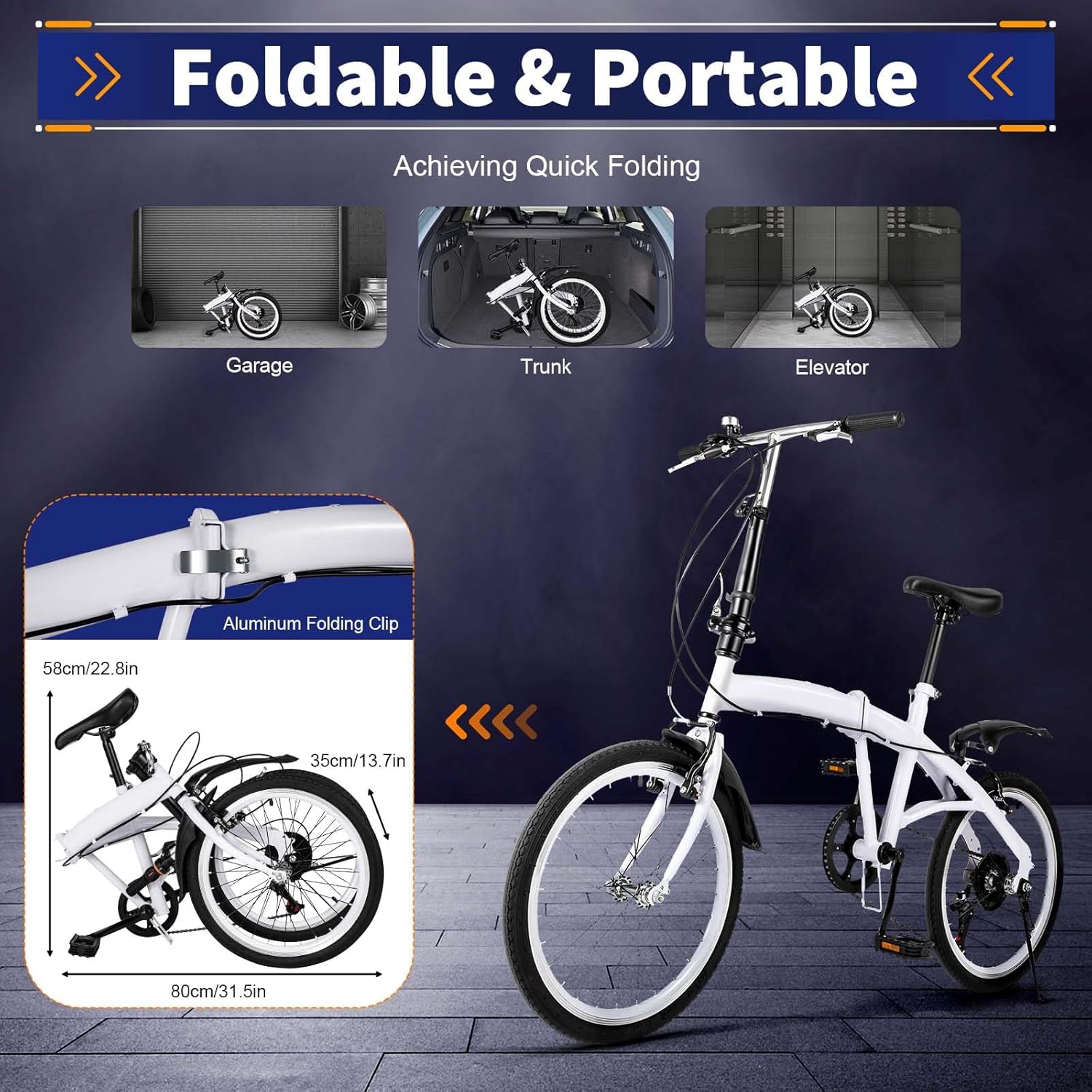20" Folding Kids Bike 6 Speed High-Carbon Steel MTB Bicycle with Fenders, Height Adjustable Max Weight 90KG Dual Disc Brake Non-Slip E424524