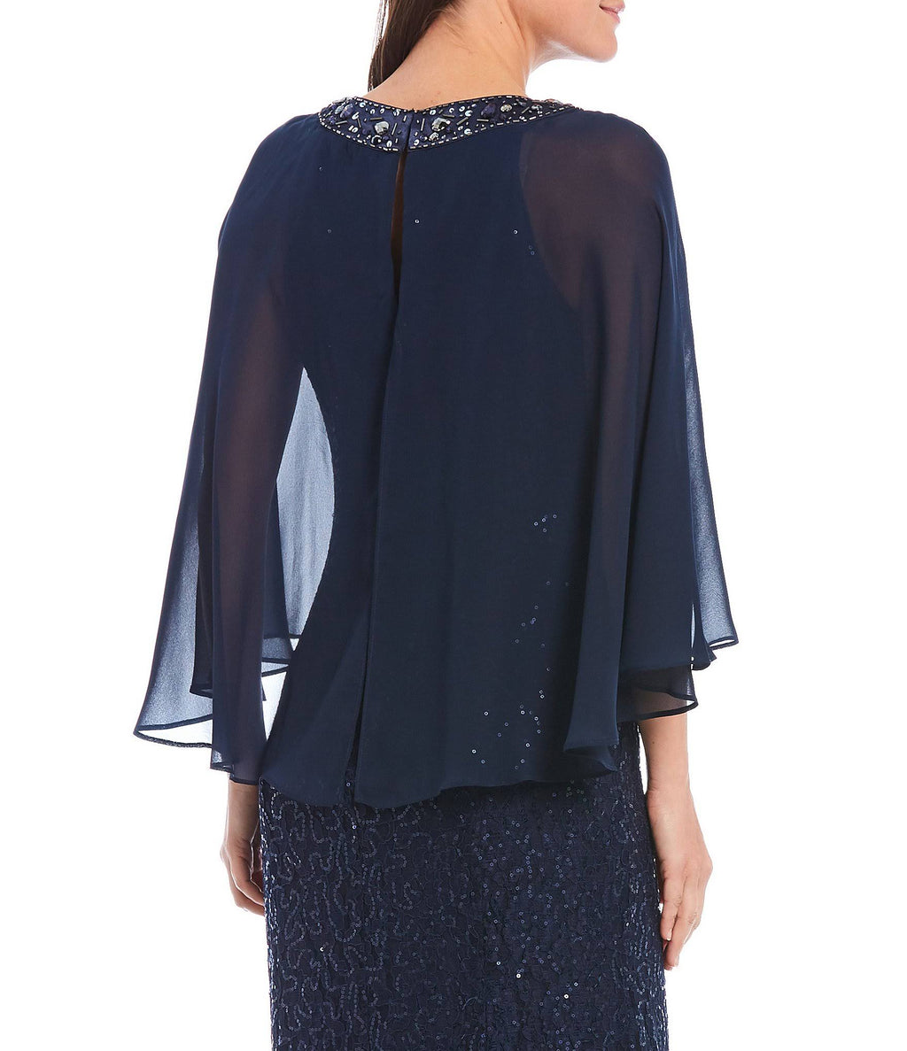 Sequin Lace Chiffon Capelet Gown U643