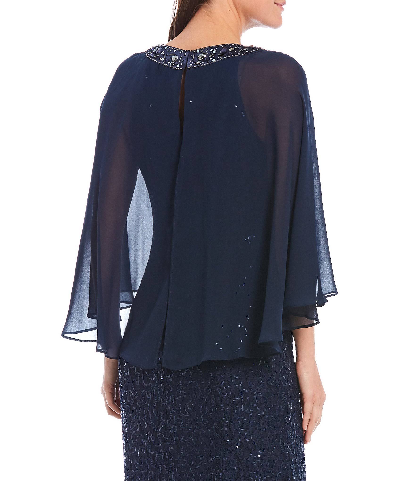 Sequin Lace Chiffon Capelet Gown U643