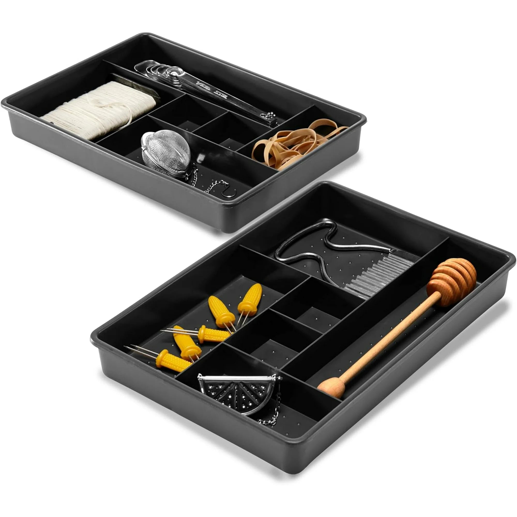 Set of 2 Plastic 6-Compartment Drawer Organizer Trays, Granite, 10.75 x 7.5 x 2.6 inches K330842
