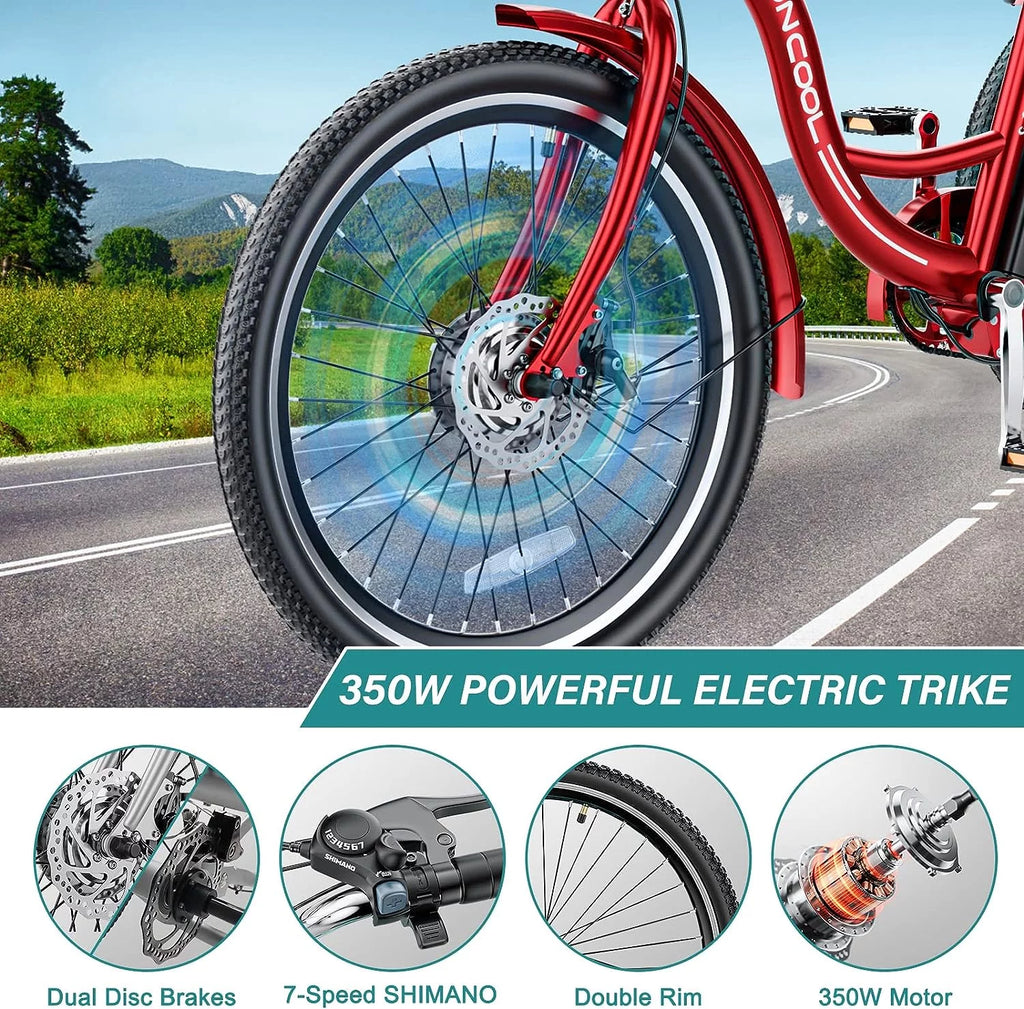 24" 350W 7-Speed Electric Tricycle with Removable Lithium Battery 36V 14.5AH L1410