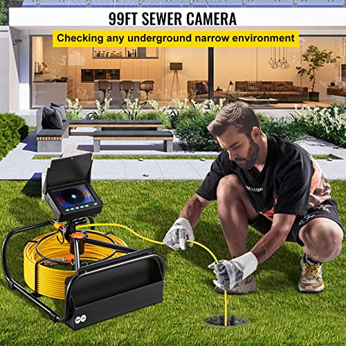 33ft 4.3" Pipe Drain Inspection Camera with DVR Function & Snake Cable, Waterproof IP68 Borescope with LED Lights B57442