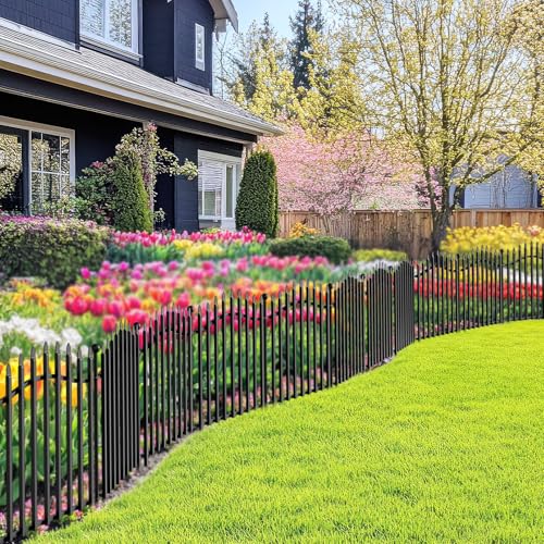 8 Panels Tall No Dig Garden Fence, 40in H x 18ft L, Reinforced Square Tube Rustproof Metal Fencing T718