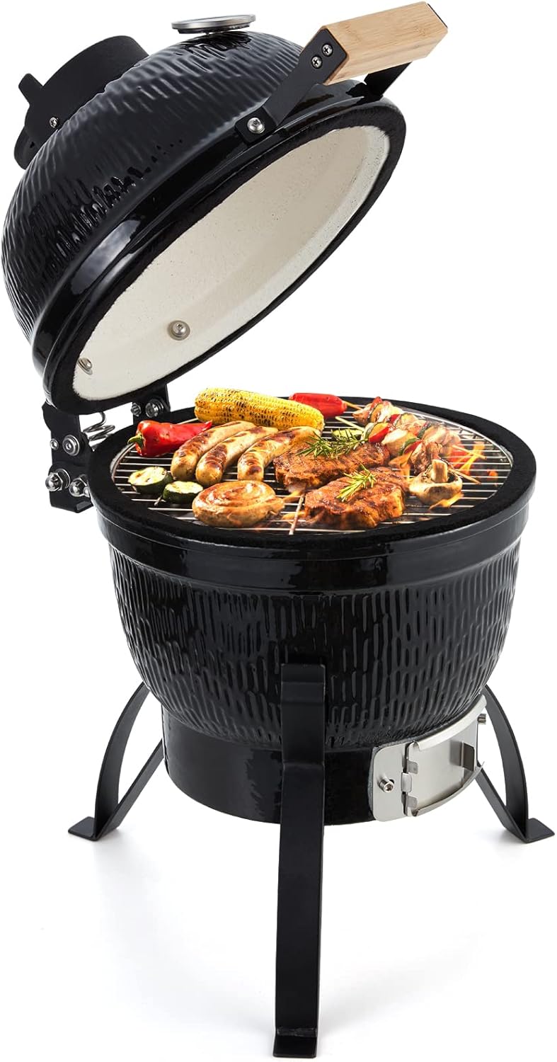 13 Inch Ceramic Charcoal Kamado Grill, Black Y79697