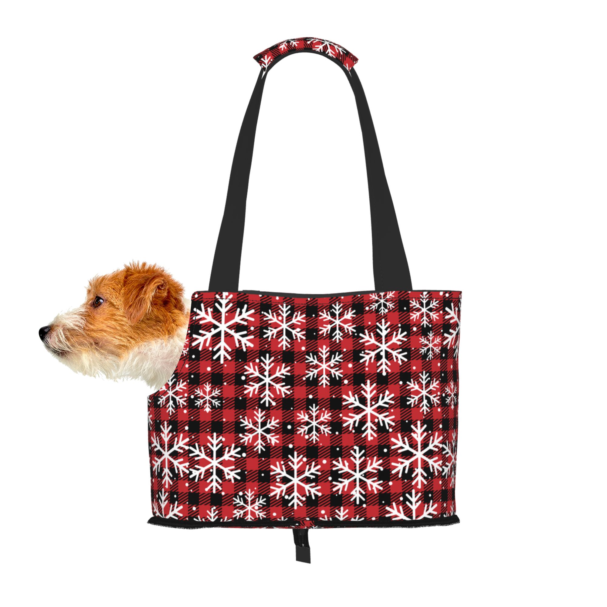 Red Christmas Plaid Snowflakes Prints Foldable Dog Purse Carrier M825094