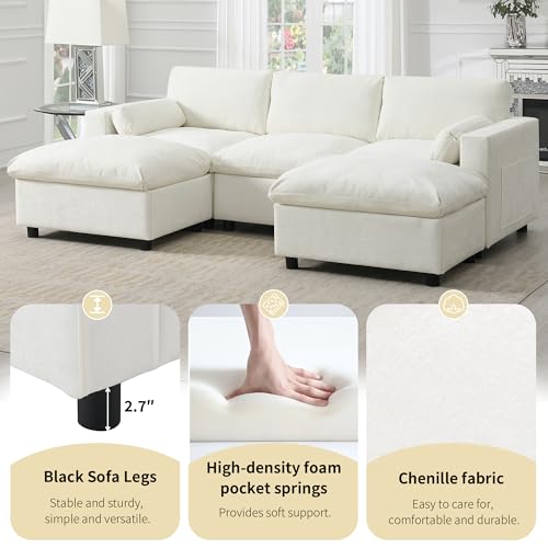 86.5" Grey Chenille U-Shaped Sectional Sofa with Storage Pockets C67649