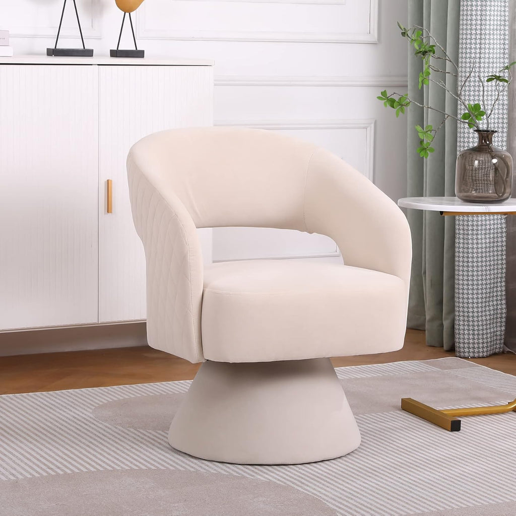 Beige Velvet Swivel Barrel Chair Set of 2 I106