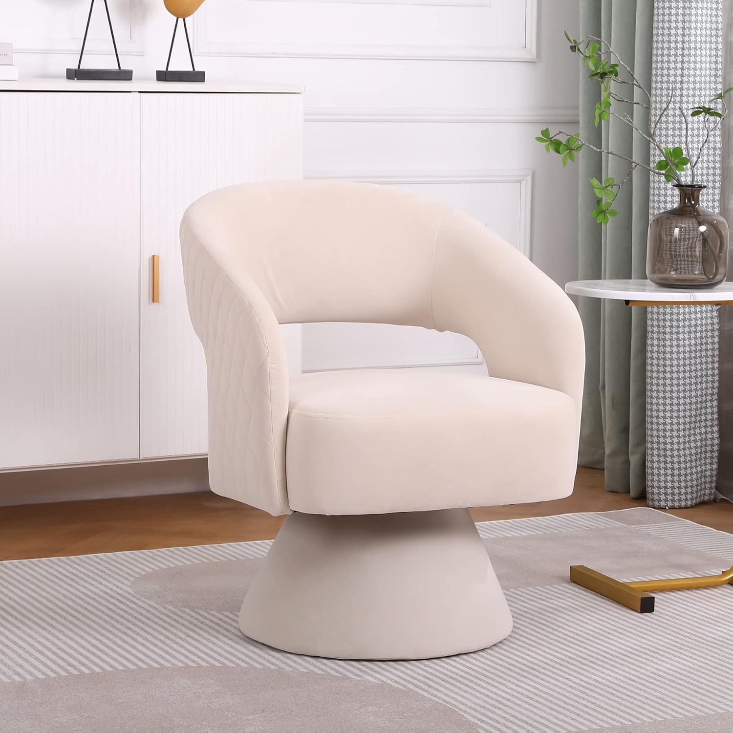 Beige Velvet Swivel Barrel Chair Set of 2 I106