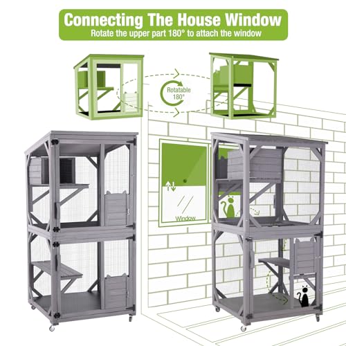 Large Wooden Cat Enclosure on Wheels with Resting Box E7149