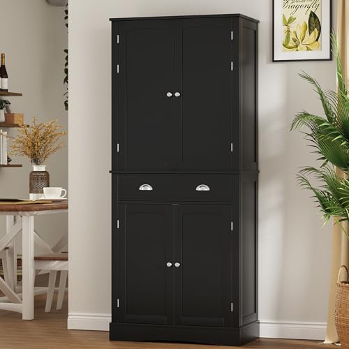 White 4 Door 1 Drawer Tall Storage Cabinet with Adjustable Shelves J505046
