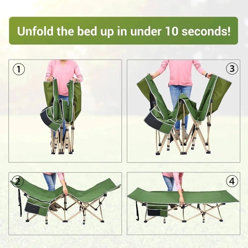 Portable Folding Camp Cot with 2 Side Pockets Y784