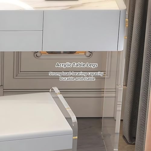 White 31.5'' Acrylic Makeup Vanity with Smart LED Lights Mirror, 6 Drawers and Tempered Glass Desktop U513051