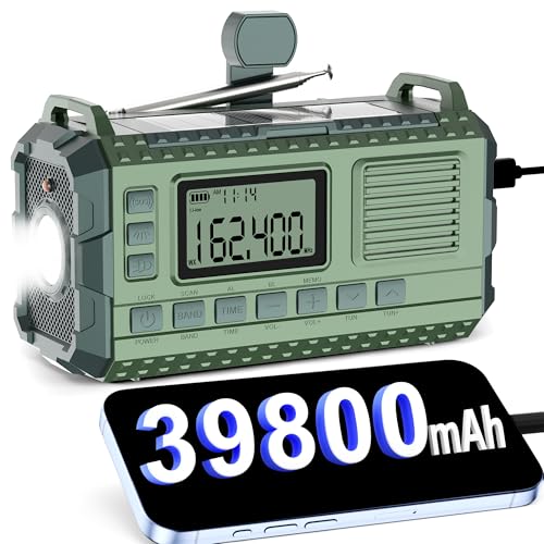 Green AM/FM/NOAA Hand Crank Radio with 15W Fast Charge, 39800mAh Portable Solar Power Bank, Flashlight & SOS Alarm X29012
