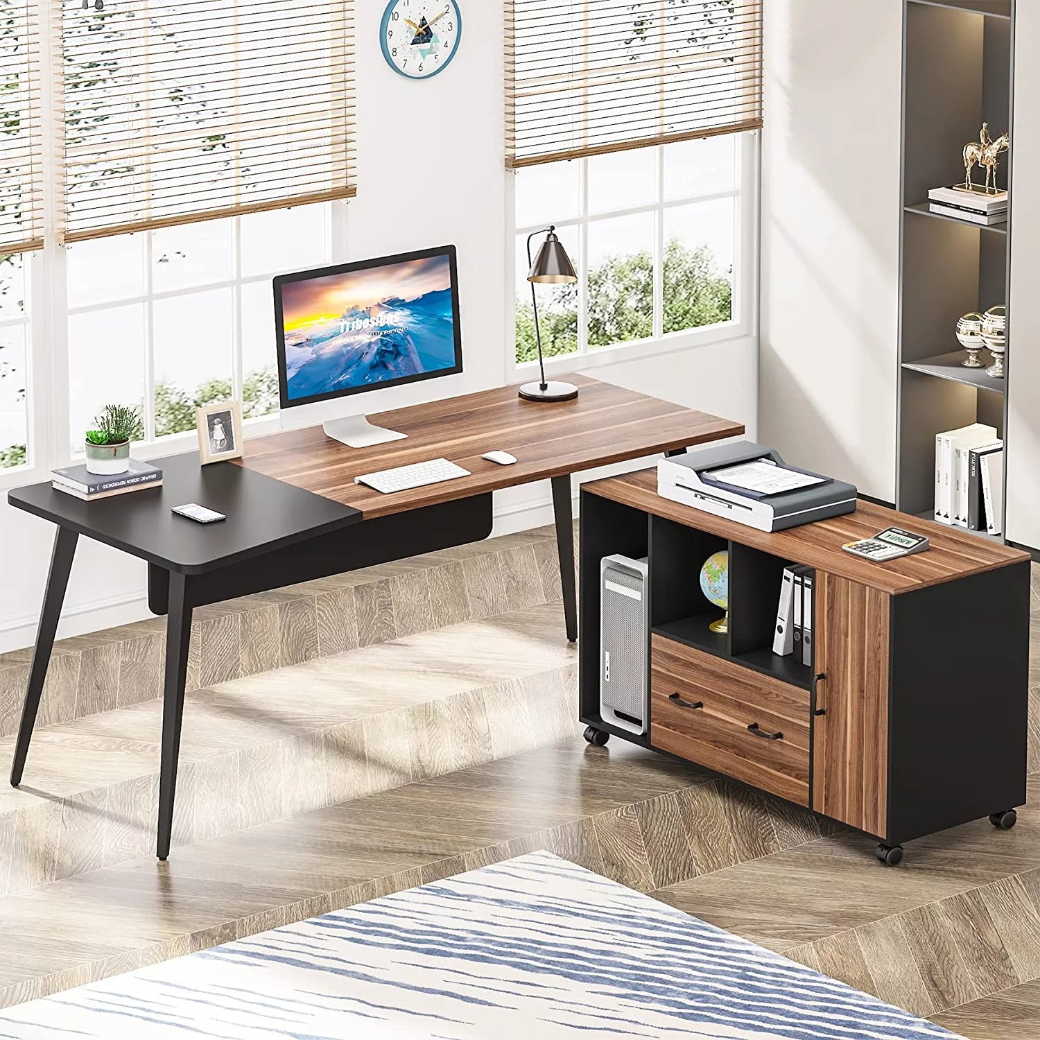 70 inch L Shaped Office Desk with Drawer File Cabinet F81678