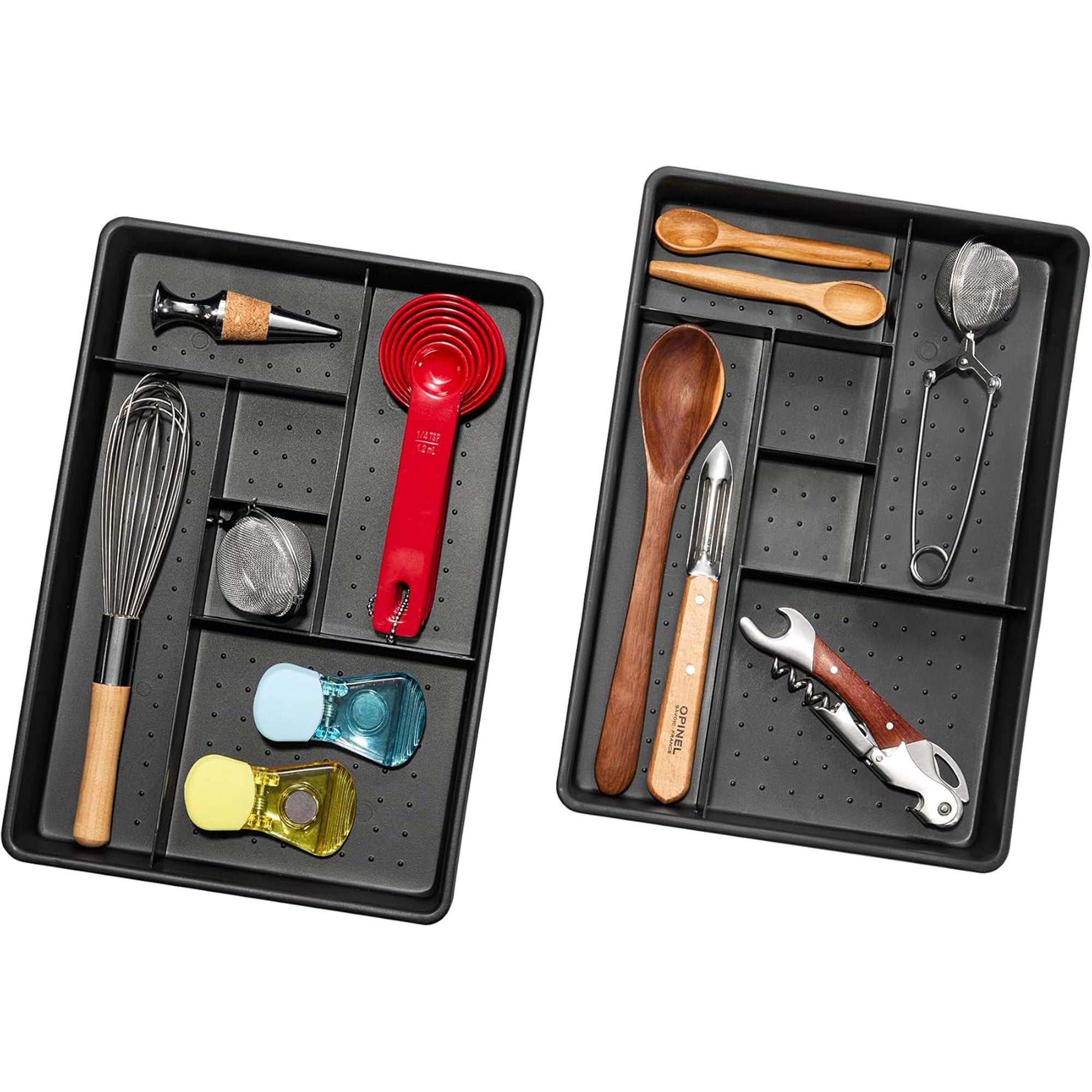 Set of 2 Plastic 6-Compartment Drawer Organizer Trays, Granite, 10.75 x 7.5 x 2.6 inches K330842