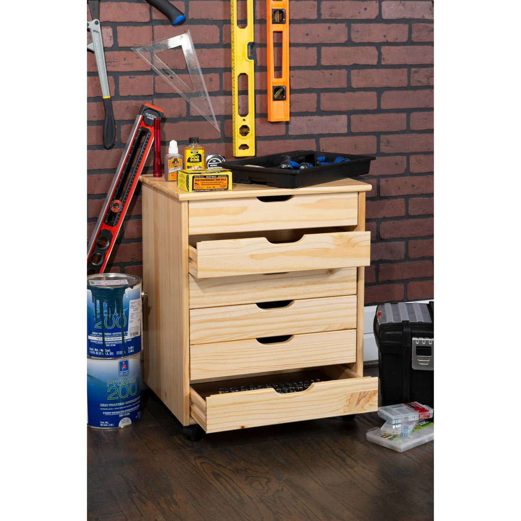 Natural Linon Six Drawer Wide Roll Cart H6579