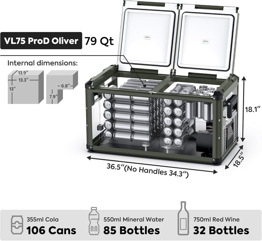 78Qt Dual Zone Portable Refrigerator Freezer H320