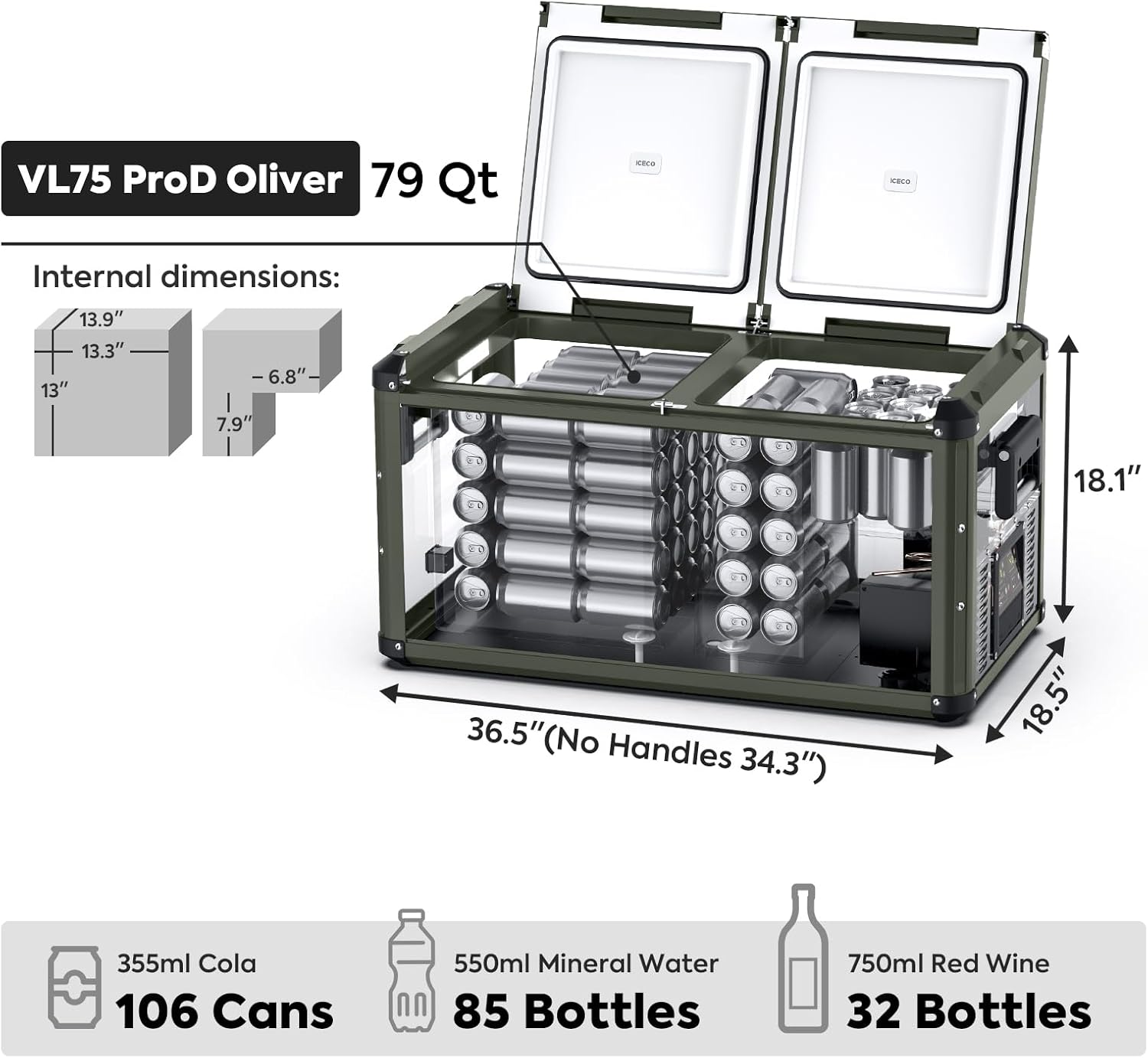 78Qt Dual Zone Portable Refrigerator Freezer H320