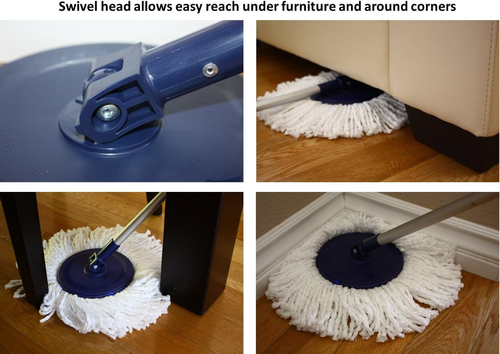 Hand Push Spin Mop with 2 Microfiber Mopheads O1387