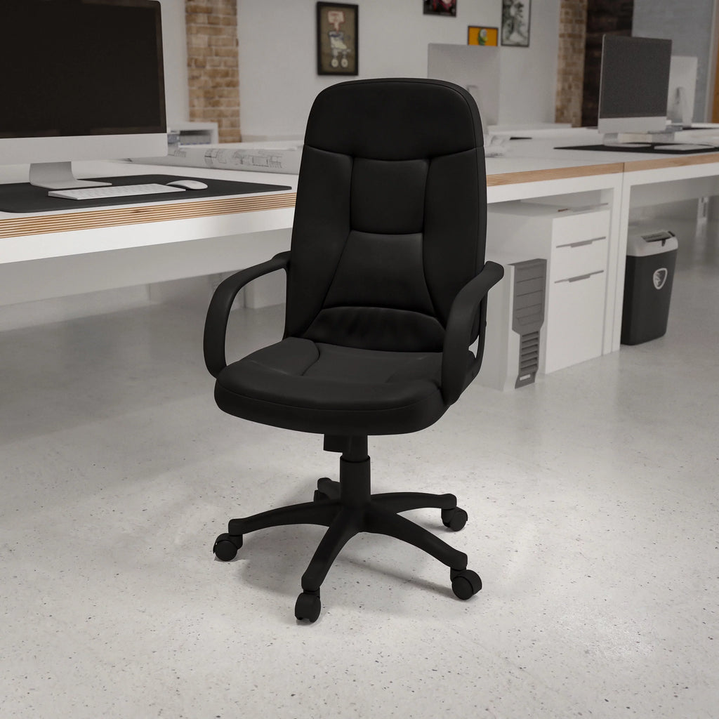 Black Glove Vinyl Executive Swivel Office Chair with Arms P14154